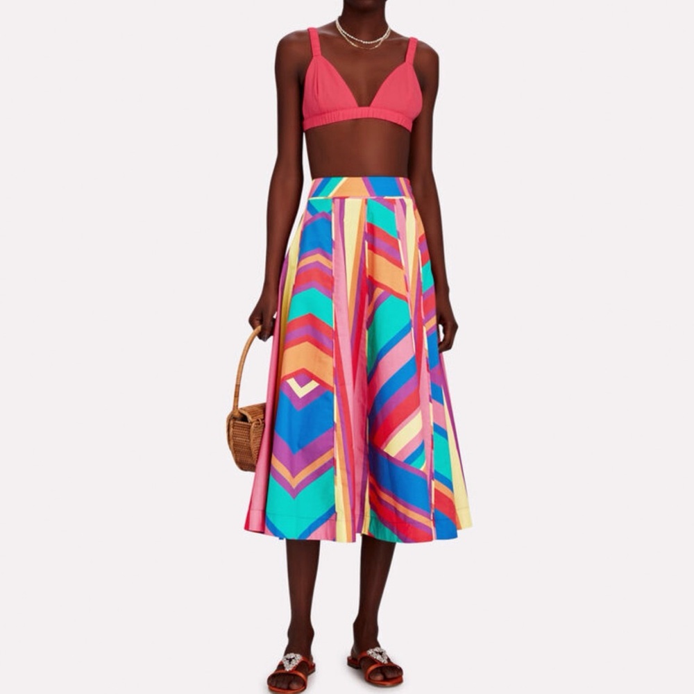 FARM RIO BRUNAS COLORFUL STRIPES COTTON MIDI SKIRT - Picture 8 of 9